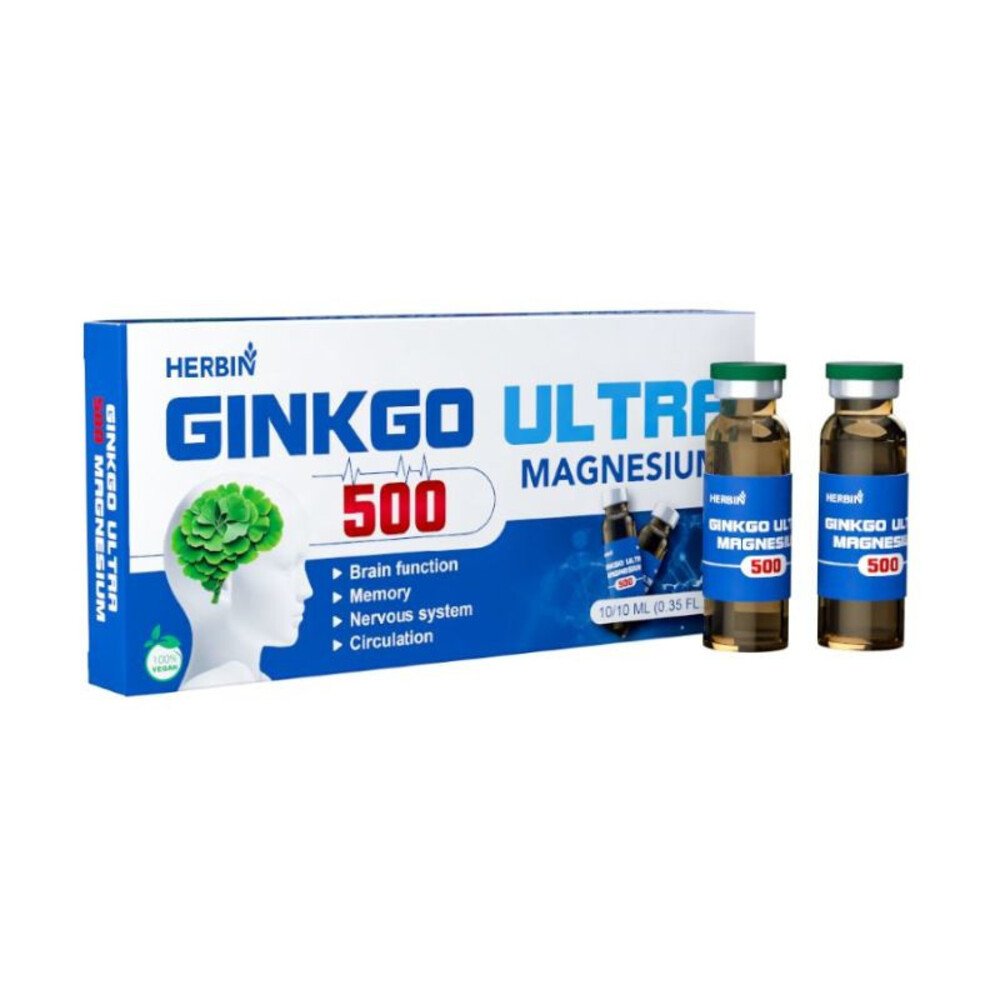 HERBIN Ginkgo 500 Ultra Magnesium maisto papildas, 10x10 ml