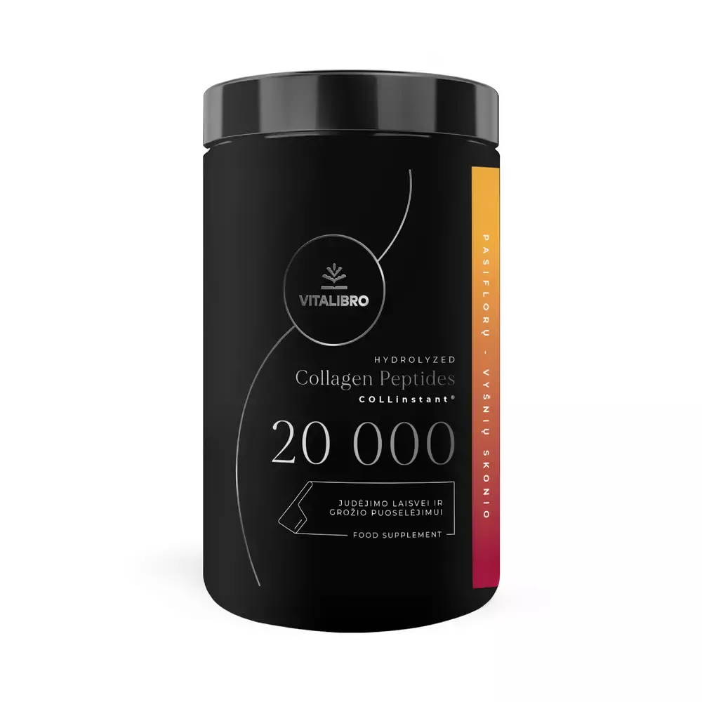 VitaLibro Hidrolizuotas kolagenas COLLAGEN 20 000, pasiflorų ir vyšnių skonio su saldikliu