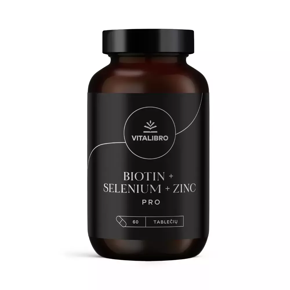 VitaLibro Kompleksas plaukams, nagams, odai BIOTIN + SELENIUM + ZINC