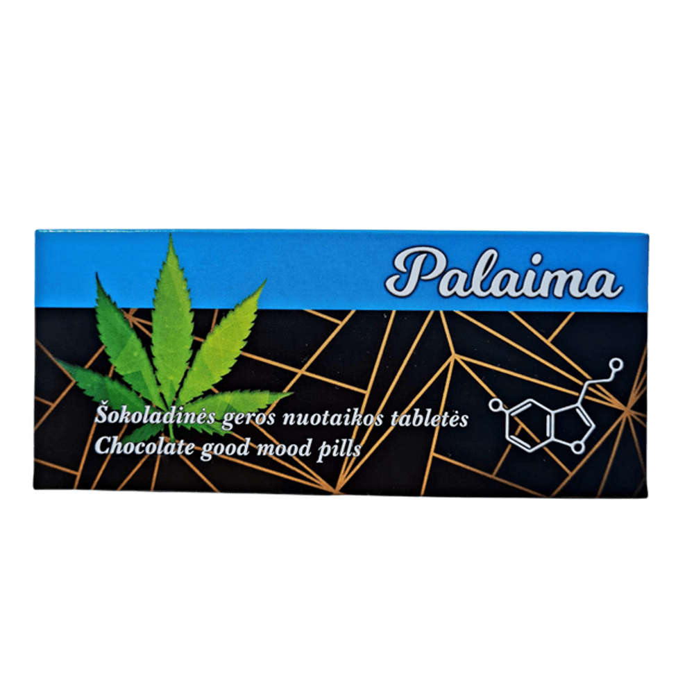 Šokoladinės tabletės PALAIMA, su kanapėmis, 72 %, 25 g