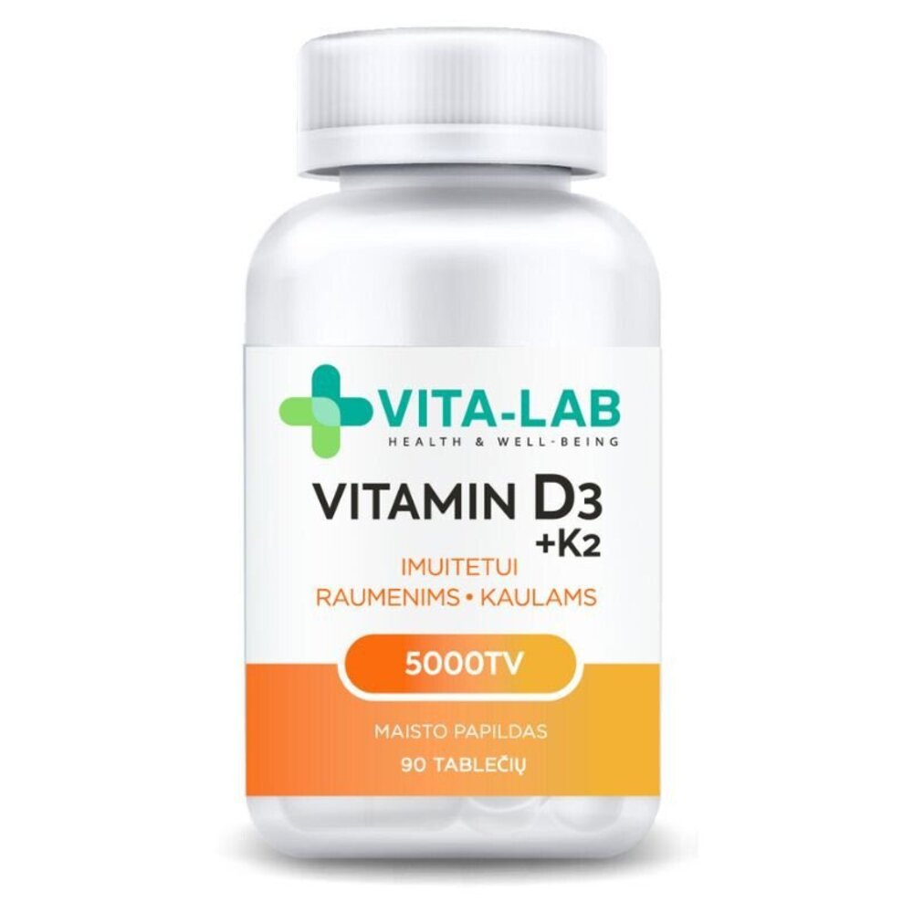 VITA-LAB maisto papildas Vitaminas D3 5000 + K2 200 µg, N90